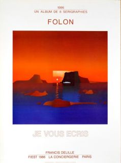 Jean Michel Folon Je Vous Ecris Exhibition Serigraph