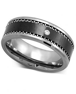 Mens Stainless Steel Ring, Ceramic Diamond Accent Black Ring   Rings