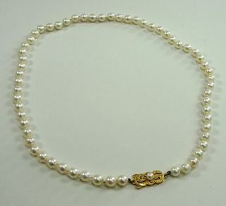 Mikimoto 6mm Pearl Necklace 18Traditional Length 18K Yellow Gold Hook