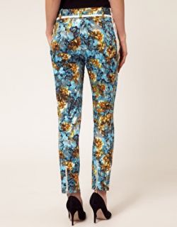 Karen Millen Floral Multi Print Stretch Zipper Slim Fitted Trousers 10