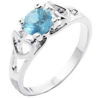 Mother Daughter Aquamarine Blue CZ Ring Sizes 4 8 Warranty