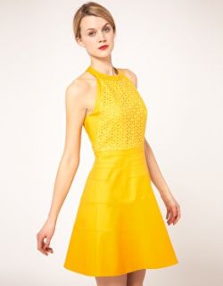 Karen Millen Dress Yellow Fit Flare Ascot Wedding Summer Lace Party