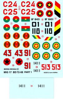 Berna Decals 1 72 Mikoyan MIG 17 Fresco Fighter African Air Forces