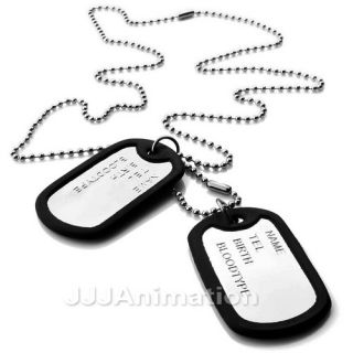 Silver Black Army Name Dog Tags Men Pendant Necklace VU0257