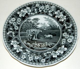 Archive Collection Black Milk Maid Dinner Plate w Cow Sheep