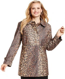 Jones New York Plus Size Coat, Leopard Print Raincoat   Womens Coats