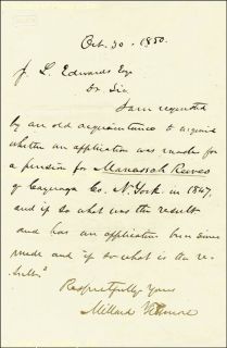 Millard Fillmore Autograph Letter Signed 10 20 1850