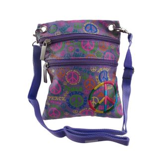 this beautiful canvas crossover mini bag features a peace sign