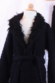 6X Rosetta Millington Black Boucle Duster Belted Wrap Sweater Mini Sk