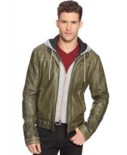 Armani Jeans Jacket, Eco Leather Detachable Hood Jacket