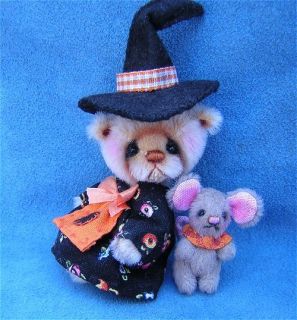 MINERVA & Squeaks Mini Miniature Teddy Bear by Nancy McNally Halloween