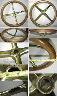 Old Wooden Steering Wheel Brass Spider Wood 1900 1920
