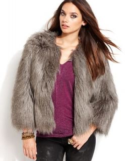 GUESS Jacket, Felicia Long Sleeve Faux Fur