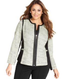Alfani Plus Size Jacket, Tweed Ponte Knit Zip Front