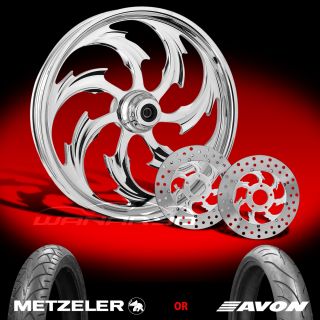 Assault Chrome 21 Front Wheel, Tire & Dual Rotors for 2000 13 Harley