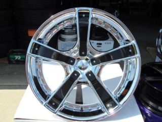20 Chrome Wheels Rims Tires Package Gloss Black Inserts Starr 663 FWD