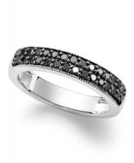 Diamond Ring, Sterling Silver Black Diamond and White Diamond Cluster