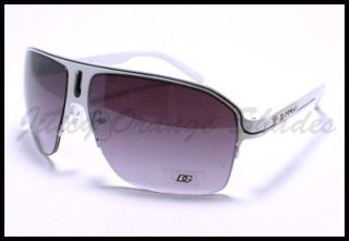 DG Mens Sporty Racer Half Rim Fashion Sunglasses White w Black