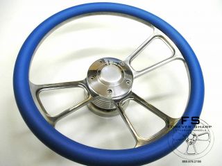 14 Blue Half Wrap Billet Steering Wheel w/ Adapter Chevy Jeep Pontiac