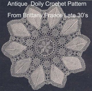 Antique Doily Crochet Pattern 16 Brittany France CR51