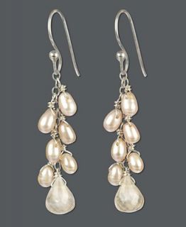 Sterling Silver Earrings, Cultured Freshwater Pearl and Rose Quartz (6