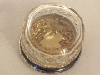 Antique Silver Topped Cut Glass Sewing Needle Box Pin Trinket Box