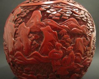 Large Chinese Antique Cinnabar Lacquer Ginger Jar and Cover Fine Qing