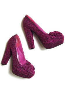 Platform Heel Pink Magenta Glitter Sparkle Pump Heels Shoes Big Bow