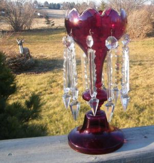 ANTIQUE VICTORIAN MOSER RED RUBY GLASS MANTEL LUSTRE LAMP w/ 7 CUT