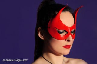 Red Devil Leather Mask Horns Masquerade Mardi Gras Halloween Super