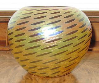 Signed Lundberg Studios Cheetah Art Glass Basket Vase