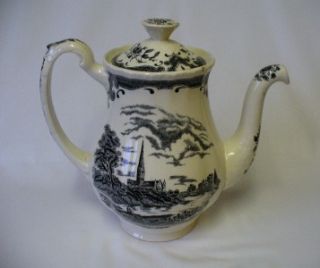 Superb Vintage Black Cream Teapot WH Grindley Scenes After Constable