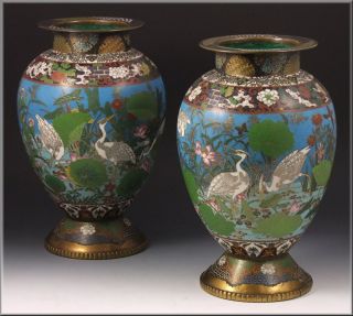 Important Pair Meiji Period Japanese Cloisonne Vases