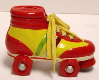 Colorful Plastuc Roller Skate Coin Bank with Real Shoelace Fun