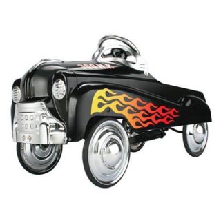 New Black Flamed Hot Rod Pedal Car w Chrome Steering Wheel Hub Caps