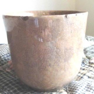 18th C Antique Early Colonial Pottery Sponge Crock Spongeware