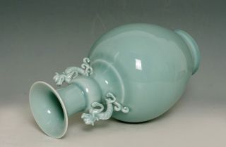 Large Antique Chinese Porcelain Glaze Green Vase 18th C Signed ED1231