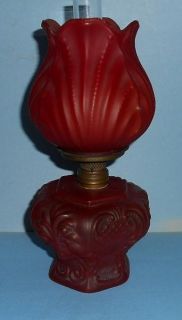 CA 1890s Red Satin Glass Miniature Gone with The Wind GWTW Oil Lamp