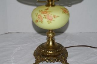 Fenton Roses on Burmese Student Lamp 1970s Hand Painted Signed