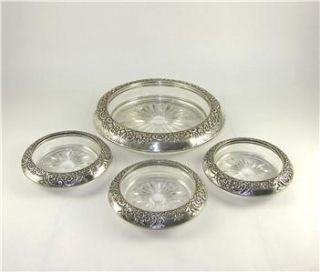 Whiting Sterling Silver Repousse Wine Coaster Set 3 Piece