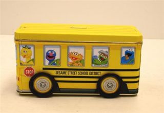 New Sesame Street Bus Bank Tin Metal Gift Kids Room Toy Elmo Cookie