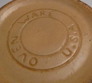 Materials Glazed Pottery. The backstamp reads Oven Ware U.S.A.Weighs