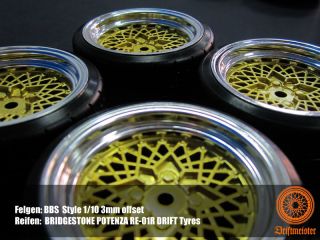 RC 1 10 BBs Gold Drift Wheel Rim with Tyres Yokomo Tamiya HPI CS 3mm