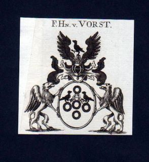 1780   Freiherren v. Vorst Heraldik Kupferstich Wappen
