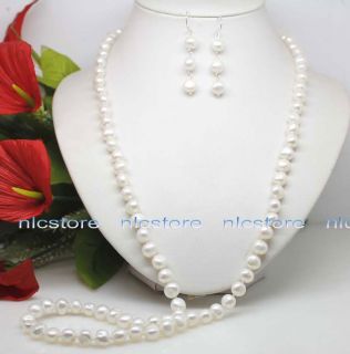 Charming Jewelry set white pearl necklace + earrings