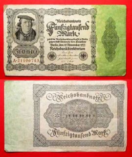 Banknote 50000 Mark BERLIN 19.11.1922 Ros.79a # 31919