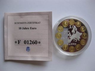 Medaille Jubiläumsausgabe 10 Jahre Euro teilvergoldet