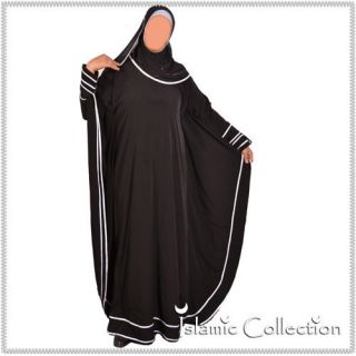Schwarz / Weiß Jilbab Hijab Islamische Kleidung 16 3005