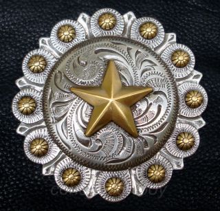 WESTERN SADDLE HORN CAP ANTIQUE GOLD STAR BERRY CONCHO 3