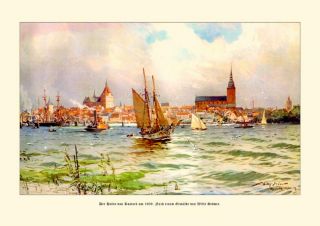 Deutsches Reich Rostock Hafen 1909 Gemälde W. Stöwer 17